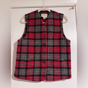 Vintage Eddie Bauer Red, Black & Gray Wool Plaid Vest Buffalo Plaid - Medium P